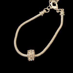 Silver-tone Pandora style bangle bracelet with CZ charm